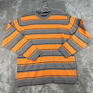 J.G. Hook Mens Striped Crewneck Sweater Orange Grey Black Knit Pullover Large